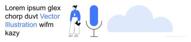 Artificial intelligence, cloud storage, voice recognition, technology integration, speech-to-text, data hosting. Minimalistic woman figure, microphone cloud symbol. Voice recognition and cloud