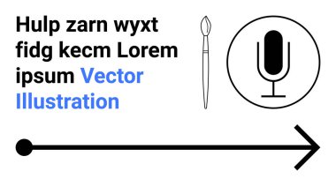 İletişim, yaratıcılık, ses kaydı, sanatsal araçlar, yön, tasarım. Görüntü bir mikrofon ikonu, bir boya fırçası bir ok ve yer tutucu metin içerir. İletişim ve yaratıcılık kavramı