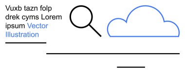 Veri depolama, bulut hesaplama, çevrimiçi arama, araştırma, minimal, internet araçları. Bulut hatlarının yanındaki büyüteç. Veri depolama ve bulut hesaplama kavramı
