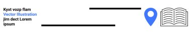 Education, navigation, geography, learning resources, location services, knowledge sharing. Blue map pin beside an open book icon. Education and navigation concept