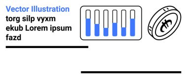 Şifreli para, dijital para birimini sembolize ediyor. Analiz için dikey bir bar çizelgesi var. Yatırım için ideal, engelleme zinciri, fintech, ekonomi, teknoloji, veri analizi, basit iniş sayfası