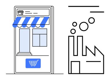 E-ticaret, dijital pazarlar, endüstri bağlantıları, üretim süreçleri, tedarik zinciri, iş yönetimi. Alışveriş arabalı mobil mağazalar, vitesli fabrikalar ve dumanlar. E-ticaret