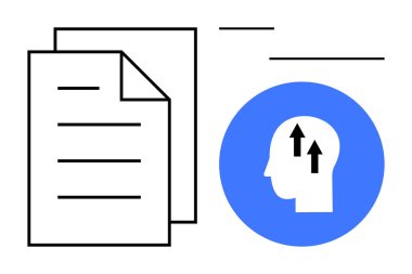 Bilgi paylaşımı konsepti. Oklarla ve insan kafası ikonuyla bilgi aktarımı. Bilgi takım çalışması, öğrenme, işbirliği, belge yönetimi ve dijital iletişime yardımcı olur
