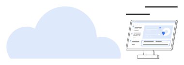 Bulut hesaplama, veri depolama, teknoloji çözümleri, dijital arayüz, çevrimiçi platformlar, iş hizmetleri. Dijital arayüzü olan bir bilgisayar ekranının yanında mavi bulut simgesi. Bulut hesaplama ve veri