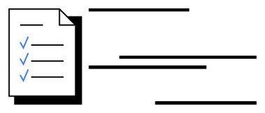 Mavi kontrol işaretleri ve siyah metin çizgileri ile işaretlenmiş, paralel yatay çizgiler ile eşleştirilmiş kağıt tabakası. Planlama, organizasyon, üretkenlik, görev yönetimi, verimlilik, iş akışı için ideal
