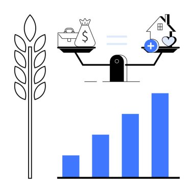 Ekonomik denge kavramı. Üretim ve tarım yoluyla sağlık ve finansmanı dengelemek. Tarım, büyüme, sağlık, sürdürülebilirlik ve ekonomide ekonomik denge. Finans için mükemmel