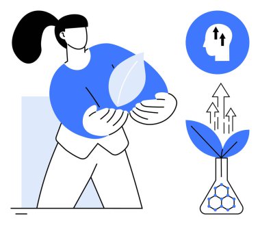 Sürdürülebilirlik kavramı. Bitki büyümesi, bilimsel araştırmalar ve insan gelişimi yoluyla sürdürülebilirlik. Sürdürülebilirlik çevre dostu çözümleri ve yeşil yeniliği teşvik eder. Yenilenebilir enerji için