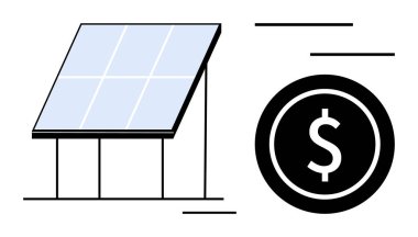 Güneş paneli belirgin bir dolar işareti ile enerji üretiyor maliyet tasarrufu, temiz enerji, sürdürülebilir gelecek, çevre dostu iş, yeşil yatırım, kamu giderlerinin azaltılması