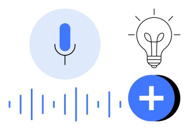 Ses tanıma konsepti. Ses teknolojisi ve yapay zeka için ses dalgaları olan bir mikrofon simgesi. Ses tanıma, iletişim, teknoloji hizmetleri ve kullanıcı etkileşiminde yeniliğin ayrılmaz bir parçasıdır. Mükemmel.