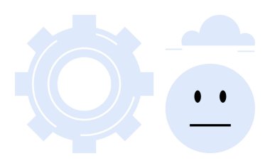Teknoloji, duygular, zihinsel süreçler, yenilik, bulut hesaplama, problem çözme. Üstünde bulut olan tarafsız bir yüzün yanında vites. Teknolojik elementlerle duygular ve zihinsel süreçler