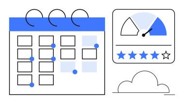 Scheduling concept. Calendar with events and progress tracking, integrated with rating and performance dashboard. Scheduling organizing tasks and productivity. For planning, team management, business