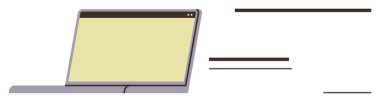 Technology design, website development, online learning, communication tools, digital workspace, data storage. A laptop with an open browser window and parallel text lines. Technology design