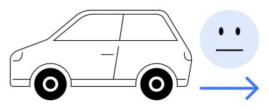 Ulaşım, yapay zeka, akıllı araçlar, insan-makine etkileşimi, otomasyon, hareket kabiliyeti. Tarzlı araba ve yön oku olan yüz simgesi. Ulaşım ve yapay zeka teknolojisi kavramı