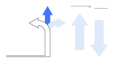 Curved arrow shifts direction upward with a blue arrow symbolizing growth. Transparent pale arrows in the background hint at alternative pathways. Ideal for strategy, decision-making, growth