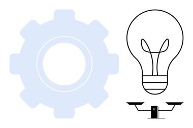 Yenilik, verimlilik, karar verme, yaratıcılık, denge, teknoloji. Ampul ve pulların yanında bir vites. Yenilik ve verimlilik fikirleri, denge ve mekanizmalar