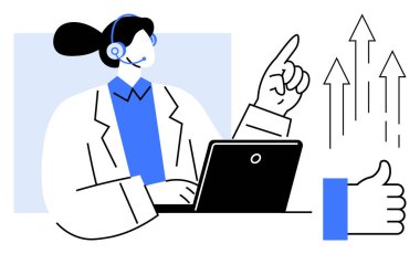 Müşteri hizmetleri konsepti. Müşteri desteği analizlerle etkileşimde. Müşteri hizmetleri performansı, müşteri memnuniyeti ve iş büyümesi. Kurumsal çözümler, iş, iletişim için