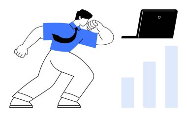 İş büyümesi konsepti. Profesyonel olarak başarıya hazırlanıyor, çünkü bar tablosu yükselişe işaret ediyor. Analiz, planlama, kurumsal strateji ve kariyer geliştirmedeki iş büyümesi