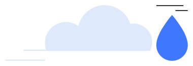Hava, yağış, bulut hesaplama, iklim, çevre, hava tahmini. Açık mavi bir bulut ve az estetik çizgileri olan mavi bir yağmur damlası. Hava ve yağış