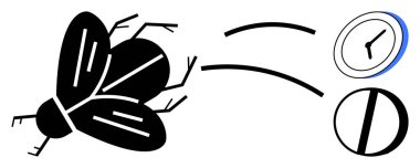 Haşere kontrolü, biyoloji, sağlık, zaman yönetimi, tedavi, yaşam döngüsü. Siyah, saat ve hapın yanında uçar. Haşere kontrolü ve biyoloji, zamanlama ve tedavi yöntemlerini kavramlaştırır