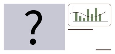 Karar verme, veri analizi, belirsizlik, iş eğilimleri, soruşturma, analitik. Bir soru işareti ve çizgi grafiği olan bir çizelge. Karar verme ve veri analizi görsel olarak