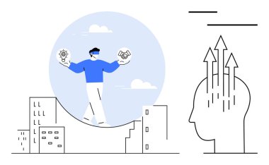 Karar verme konsepti. Etkili karar verme mekanizması için yenilik ve ortaklıkları dengelemek. Karar vermek içgörü, işbirliği ve ilerlemeyi teşvik eder. İş stratejisi ve liderlik fikirleri için