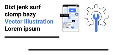 Mobil geliştirme, UI özelleştirme, uygulama ayarları, işletim araçları, sistem arayüzü, dijital platformlar. Uygulama simgeli akıllı telefon ve ingiliz anahtarı olan bir vites. Mobil geliştirme ve UI özelleştirmesi