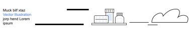 Online health services, pharmaceutical logistics, cloud storage, telemedicine, inventory management, data synchronization. Bottles and pill containers with a cloud icon. Online health services