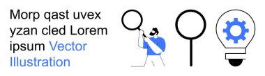 Araştırma, problem çözme, yenilik, yaratıcılık, iş analizi, stratejik planlama. Elinde büyüteç tutan kişi, ampulün içindeki teçhizat. Araştırma ve problem çözme kavramı