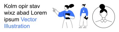 Takım çalışması, iş birliği, kimlik, profesyonel iletişim, iş yeri çeşitliliği, grafik tasarım. Kadın figürler etkileşimde ve profil avatarı. Takım çalışması ve iş birliği