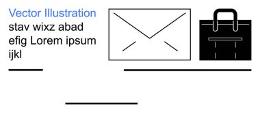 İş, iletişim, e-posta hizmetleri, profesyonel araçlar, kurumsal kimlik, minimalizm. Temiz bir düzende zarf ve evrak çantası simgeleri. İş ve iletişim kavramı