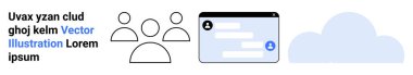 Bulut teknolojisi, takım çalışması, uzaktan çalışma, veri paylaşımı, ağ kurma, iletişim. Bir grup kullanıcı simgesi, mesaj arayüzü ve bulut sembolü. Bulut teknolojisi ve takım çalışması kavramı