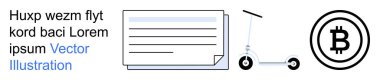 Kripto para birimi, e-ticaret, dijital işlemler, modern lojistik, finansal teknoloji, hareketlilik çözümleri. Bitcoin simgesi, belge ve e-scooter sembolü. Kripto para ve e-ticaret