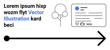 Sosyal medya, çevrimiçi profiller, bilgi paylaşımı, dijital ağ, navigasyon, iletişim. Bir profil kartının, bir okun ve soyut şekillerin minimal tasarımı. Sosyal medya ve İnternet