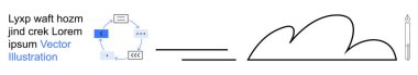 Cloud computing, digital design, data management, software workflow, creative process, IT development. A sketch of a cloud, connector symbols and a pen. Cloud computing and digital design concept