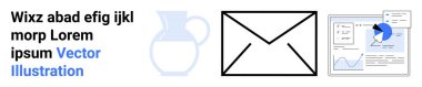 Email marketing, data analysis, content strategy, communication, business tools, corporate identity. Envelope, chart and jug icons in a minimal style. Email marketing and data analysis concept