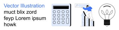 İş büyümesi, finansal planlama, yenilik, teknoloji, eğitim, problem çözme. Bir hesap makinesi, grafik analizi ve ampul görüntüsü. Mali planlama ve yenilik kavramları