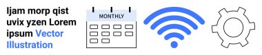 Aylık takvim, kablosuz ikon ve planlama, bağlantı ve yapılandırma için vites sembolü. Üretkenlik, uzaktan çalışma, teknoloji, otomasyon planlama sade iniş sayfası için ideal