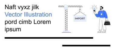 İş stratejisi, ithalat ihracat, ticaret, lojistik, yenilik, uluslararası ticaret. Turna kaldırma kargo etiketli ithalat ve ampul tutan adam. İş stratejisi ve ithalat ihracat kavramı