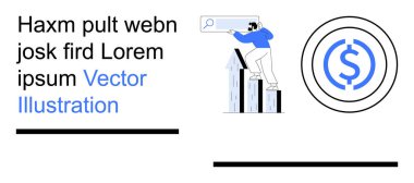 İş stratejisi, finansal büyüme, veri analizi, piyasa araştırması, dijital strateji, ekonomik eğilimler. Çizelgeler üzerinde bir dolar sembolü olan bir arama çubuğunu analiz eden bir adam. İş ve mali büyüme