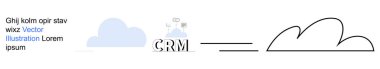 Bulut hesaplama, veri yönetimi, CRM entegrasyonu, dijital dönüşüm, minimum tasarım, teknoloji kavramları. CRM metni ve dijital elementlerle birlikte asgari bulut şekli. Bulut hesaplama ve veri