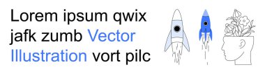 Yaratıcılık, yenilik, uzay keşfi, büyüme, hayal gücü, eğitim. İki roket fırlatılıyor ve bir insan kafası bitki yetiştiriyor. Yaratıcılık ve yenilik kavramları