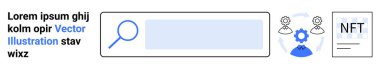 Engelleme zinciri, kripto para birimi, dijital varlıklar, çevrimiçi işlemler, veri güvenliği, kimlik doğrulama. Engelle ilgili arama, vites sembolü, bağlı kullanıcılar ve NFT 'yi vurgulayan büyüteç