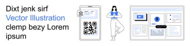 Dijital kimlik, teknoloji, sağlık, veri yönetimi, kullanıcı arayüzü, verimlilik. QR kodlu akıllı telefon, yoga yapan kişi bilgisayar ekranı görüntüleme grafikleri oluşturuyor. Dijital kimlik