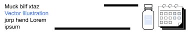 Zaman yönetimi, sağlık hizmetleri, günlük rutin ilaçlar, reçete yönetimi, kişisel organizasyon. Bir şişe ve takvim simgeleri. Zaman yönetimi ve sağlık hizmeti kavramı