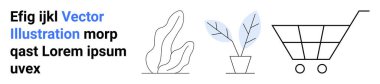E-ticaret, çevre tasarımı, alışveriş, sürdürülebilirlik, perakende, çevrimiçi iş. Minimalist tasarım tesisleri ve bir alışveriş arabası. E-ticaret ve çevre tasarımı kavramı