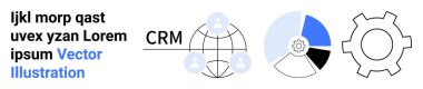 Kullanıcı başı simgelerinden oluşan CRM ağı, segmentli pasta grafiği ve sistem süreci için bir dişli. Teknoloji, takım işbirliği, CRM platformları, strateji, veri analizi, geliştirme sade iniş için ideal