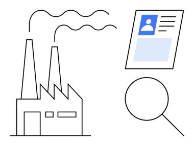 Kimlik doğrulama konsepti. Kimlik, bir fabrika sembolü, kullanıcı profili ve büyüteçle vurgulanır. Güvenlik, sanayi sektörleri, profil çıkarma ve teknoloji sistemleri için kimlik doğrulaması