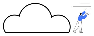 Bulut depolama kavramı. Dijital olarak etkileşime geçen bir kullanıcıyla bulut çizgisi. Bulut depolama veri yönetimi, dijital çözümler ve modern bilgisayar hizmetleri. Teknoloji, bilişim hizmetleri, dijital