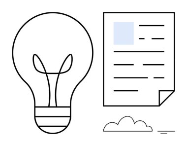 Yaratıcılık konsepti. Bir ampul ve belge çizimiyle yaratıcılık. Yaratıcılık yeniliği, beyin fırtınasını ve bilgi paylaşımını teşvik eder. Eğitim, iş, tasarım ve takım çalışması için