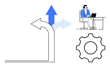 İş akışı otomasyonu. İş akışı otomasyonu karar yolları, vites simgeleri ve uzaktan çalışan bir işçi aracılığıyla. İş, süreç yönetimi ve karar verme sistemlerinde verimliliği artıran iş akışı